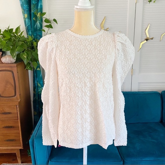 LOFT FLORAL LACE PLEATED PUFF LONG SLEEVE TOP - Picture 8 of 9